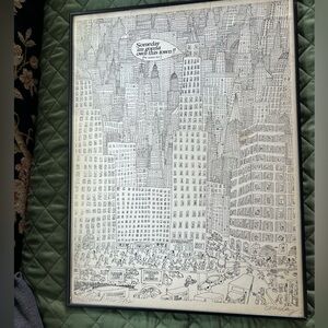 Framed Black and White Cityscape lithograph by Paul Palnik